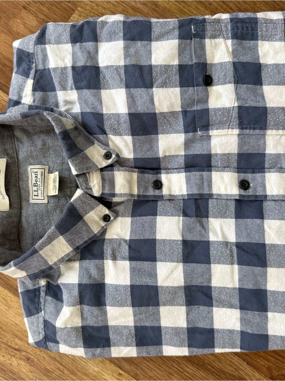 L.L.Bean Blue and White Plaid Button-Up Shirt - Picture 6 of 7